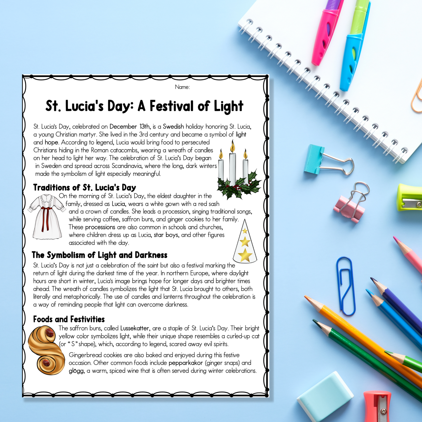 St. Lucia's Day Reading Comprehension Passage